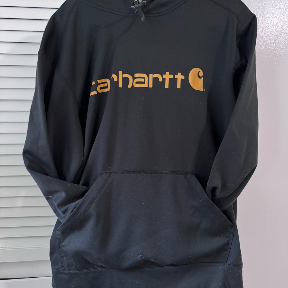 Carhartt Black Sweatshirt with Front Logo and Camo Hood